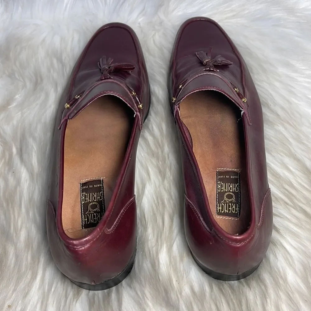 French Shriner Bordeaux Leather Tassel Loafers Sz‎ 10.5